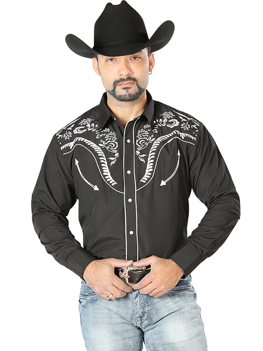 Camisa Vaquera de Hombre El Señor de los Cielos NO.10 Manga Larga Bordada en 65% Poliéster 35% Algodón Color Negro 126691