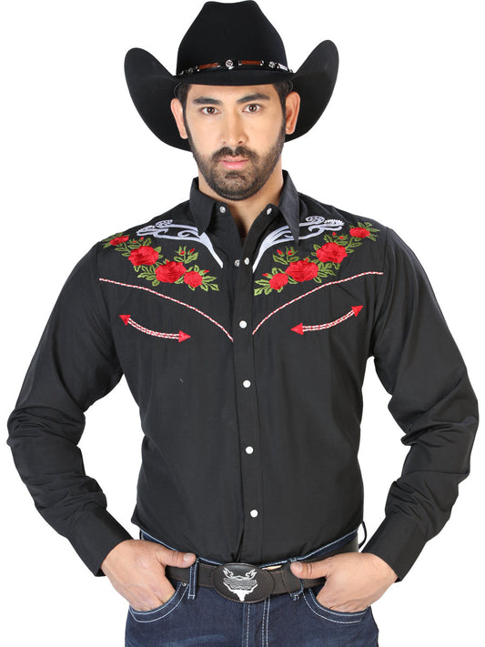 Camisa Vaquera de Hombre El Señor de los Cielos NO.11 Manga Larga Bordada en 65% Poliéster 35% Algodón Color Negro 126695