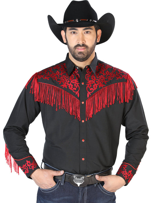 Camisa Vaquera de Hombre El Señor de los Cielos NO.12 Manga Larga Bordada en 65% Poliéster 35% Algodón Color Negro 126697