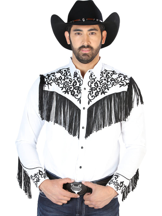 Camisa Vaquera de Hombre El Señor de los Cielos NO.12 Manga Larga Bordada en 65% Poliéster 35% Algodón Color Blanco 126698