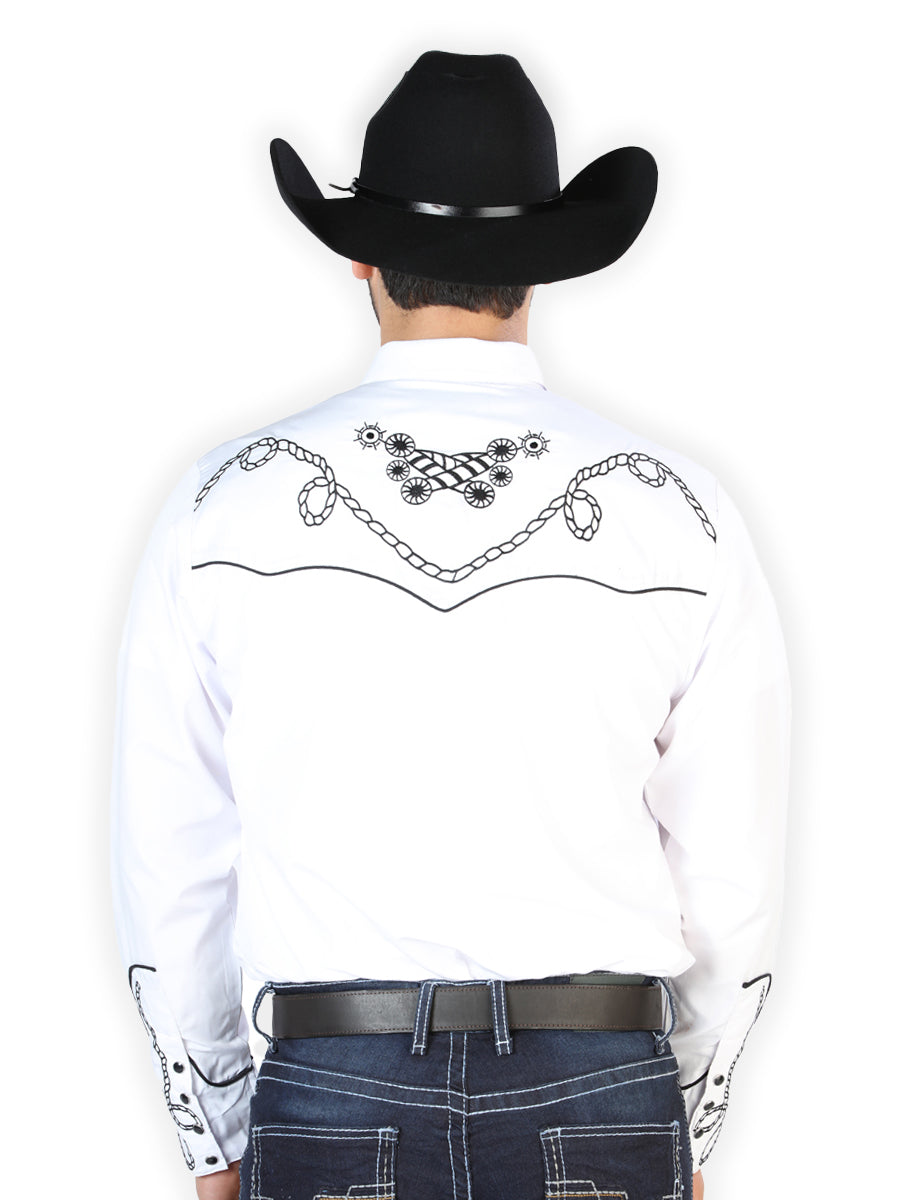 Camisa Vaquera de Hombre El Señor de los Cielos Manga Larga Bordada Casual en 65% Poliéster 35% Algodón Color Negro 126718