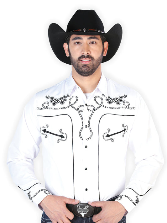 Camisa Vaquera de Hombre El Señor de los Cielos Manga Larga Bordada Casual en 65% Poliéster 35% Algodón Color Negro 126718