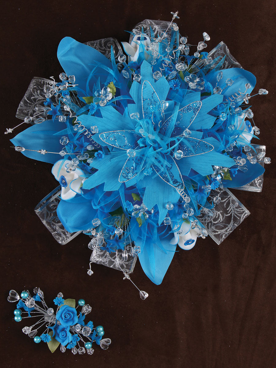Ramos QuinceañEras Mis Xv Primaveras Flor Grande Acrylic/Satin Turquesa