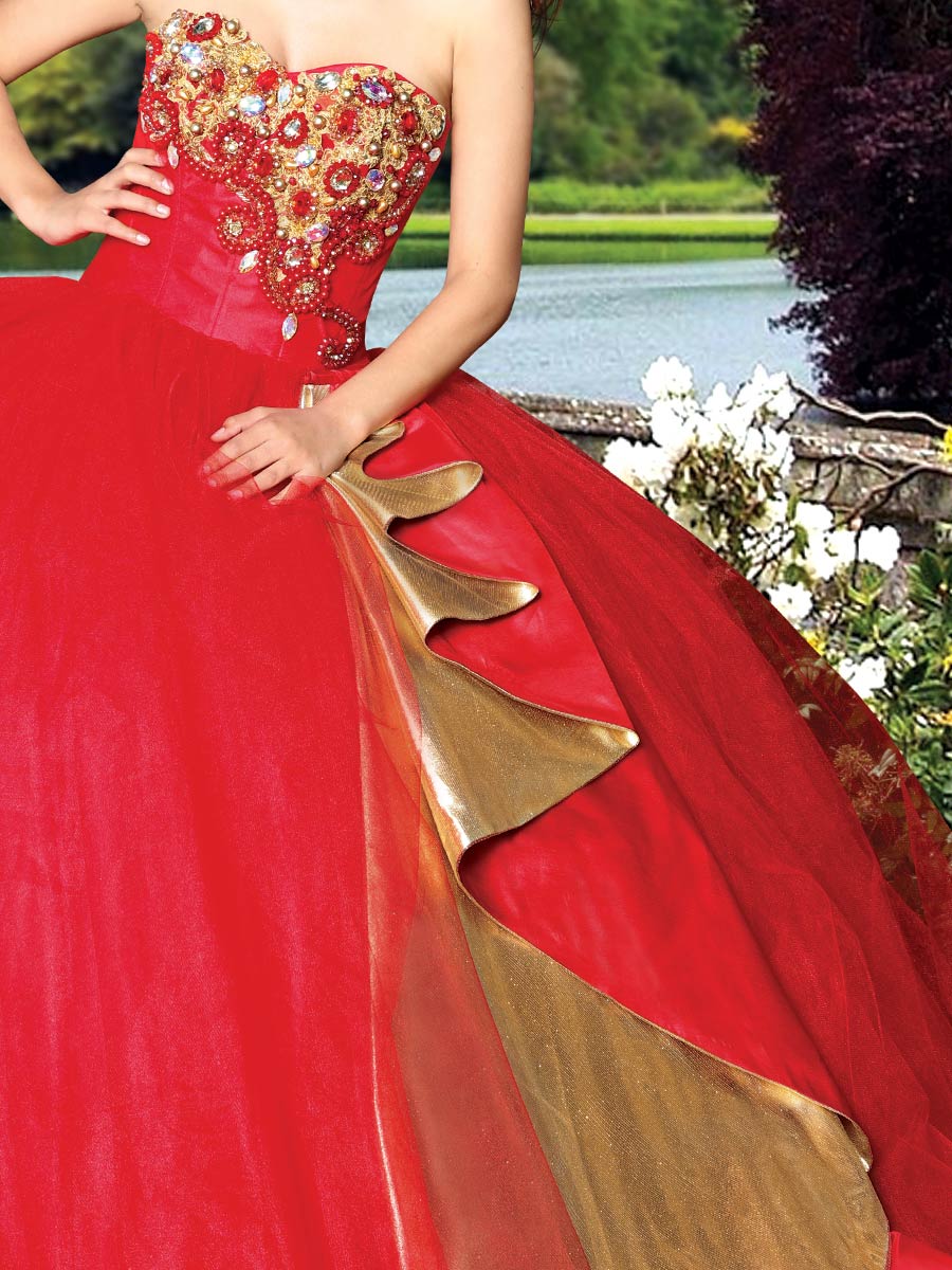 Vestido De QuinceañEra Joanini Col B 04 % Rojo/Oro