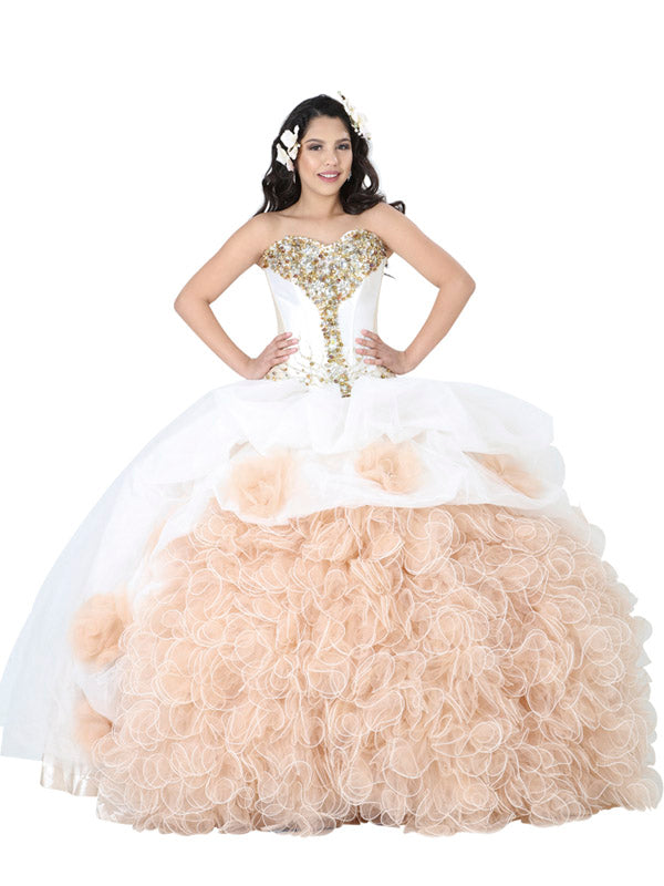 Vestido Mis Xv Primaveras Ninette % Polyester Blanco/ Dorado