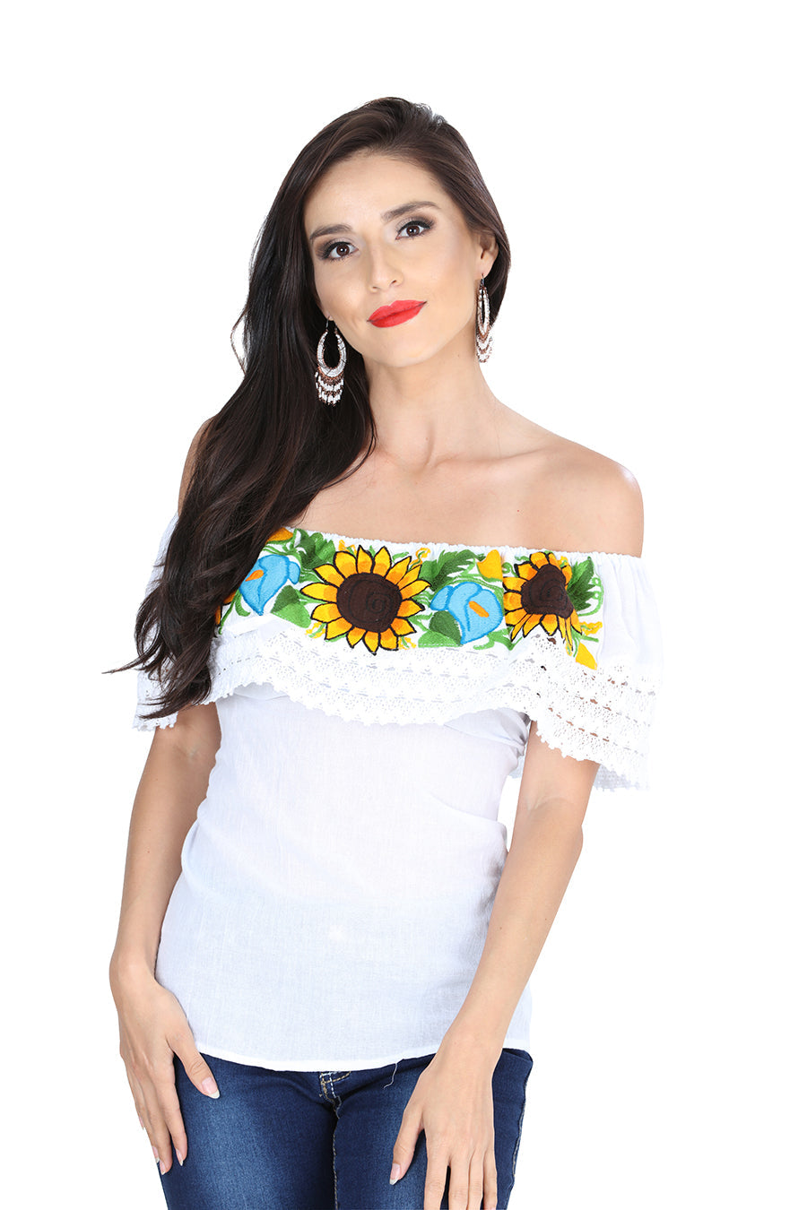 Blusa Mexico Artesanal Campesina Olan 50% , %50 Blanca