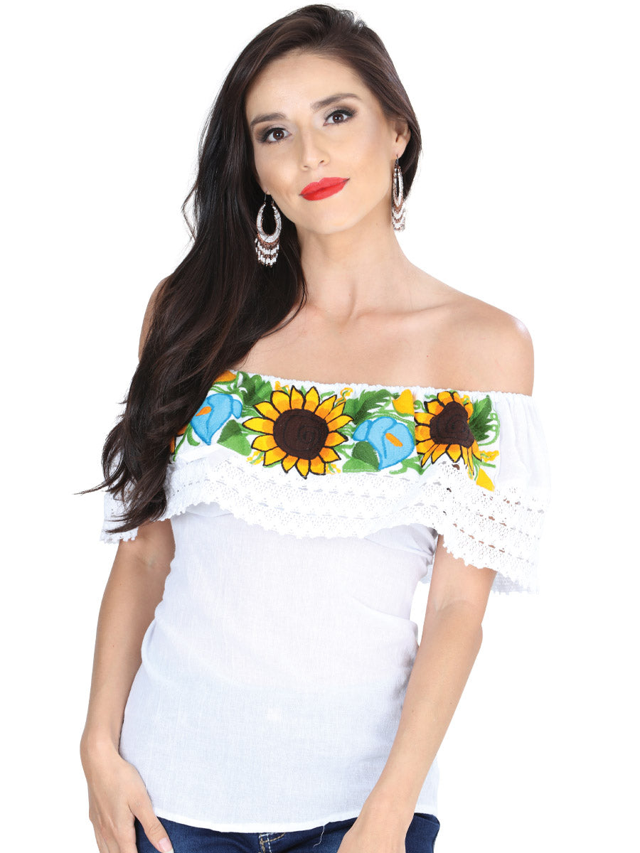 Blusa Mexico Artesanal Campesina Olan 50% , %50 Blanca