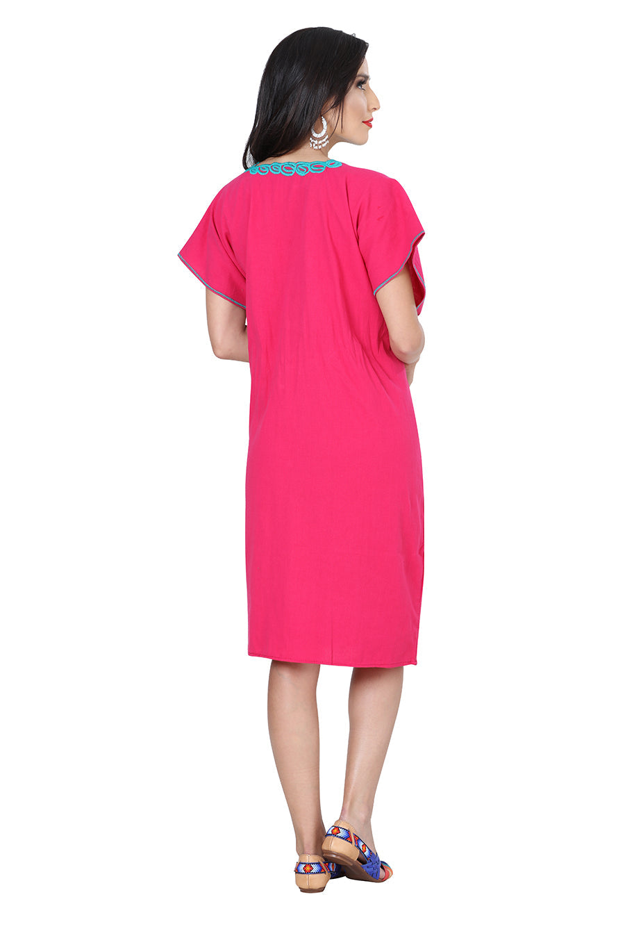 Vestido de Mujer México Artesanal Bordada Artesanal en 100% Algodón Color Rosa 601292