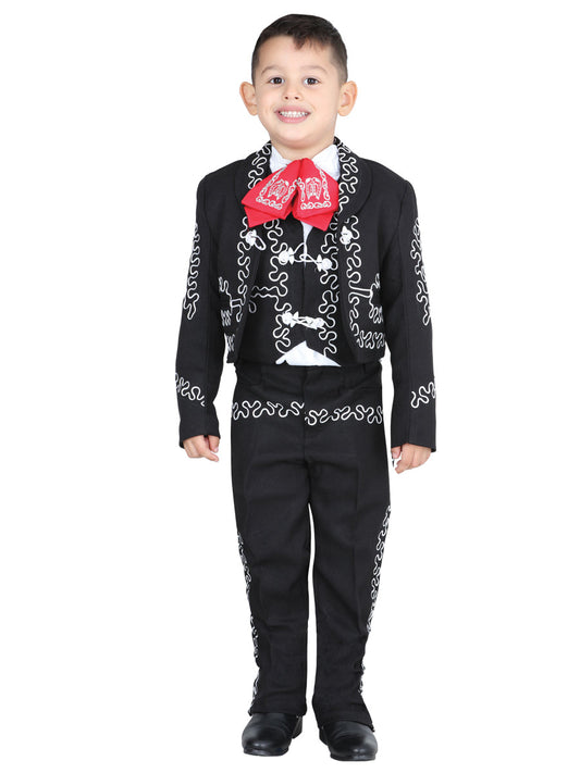 Traje Charro de Niño Mis XV Primaveras Cintilla-n Charro en 100% Poliéster SATIN Color Negro/Blanco 601378