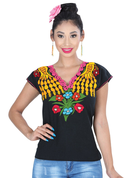 Camisa Casual de Mujer México Artesanal Bls-camp-pvo Bordada Artesanal en %50 Poliéster 601397