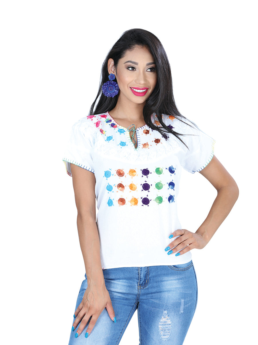Camisa Casual de Mujer Mis XV Primaveras Bordada/o Bls-sol-pntd Bordada en 100% Algodón Color Blanco 601437