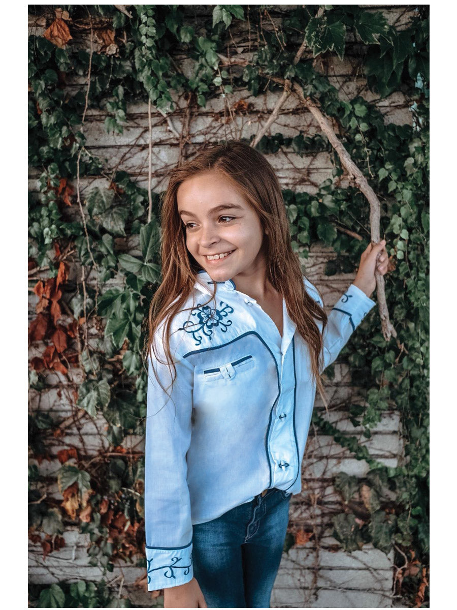 Camisa Casual de Niño Mis XV Primaveras Cam-flr-n Charro en 100% Poliéster Color Blanco/Azul 601467
