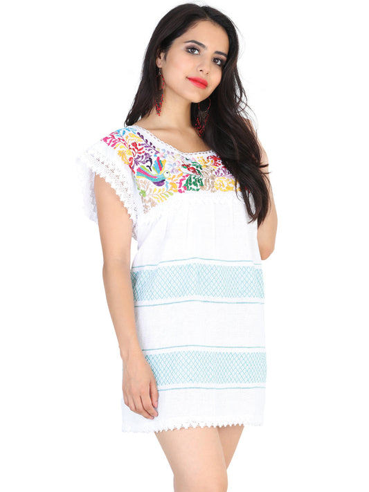 Camisa Casual de Mujer México Artesanal Bordada Artesanal en 50% Algodón 50% Poliéster Color Blanco 601969