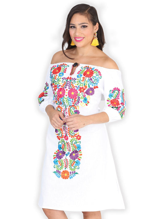 Vestido de Mujer México Artesanal Bordada Artesanal en 50% Algodón 50% Poliéster Color Blanco 601972
