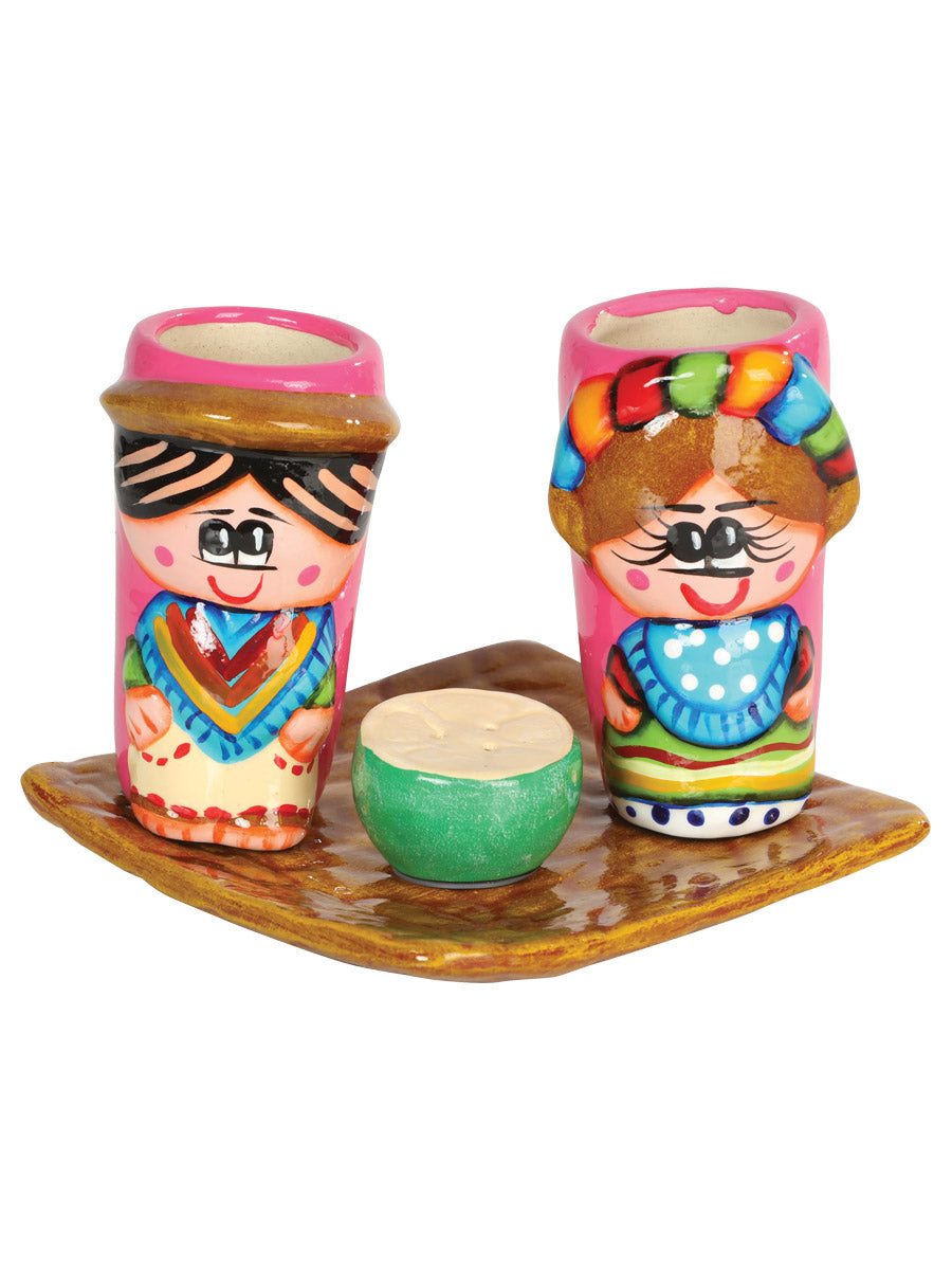 Articulo Hogar Mexico Artesanal Set Tequilero Juanito/Maria Ceramica Multi