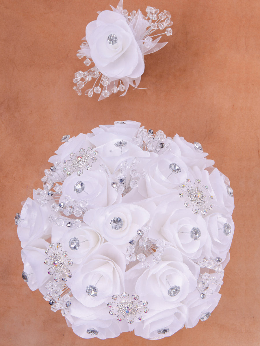 Juego De Velas Ramo Mis Xv Primaveras AcríLico/Satin Blanco/Plata