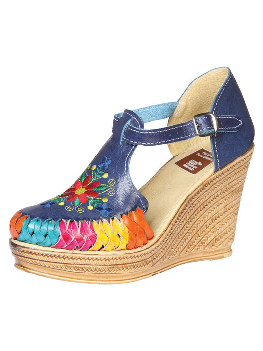 Huarache Mocasín de Mujer Mis XV Primaveras Bordada Artesanal en Piel Color Azul 602370