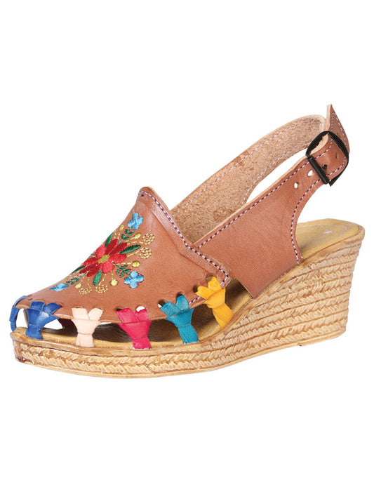 Huarache Mocasín de Niña México Artesanal Bordada Artesanal en Piel Color Natural 602376