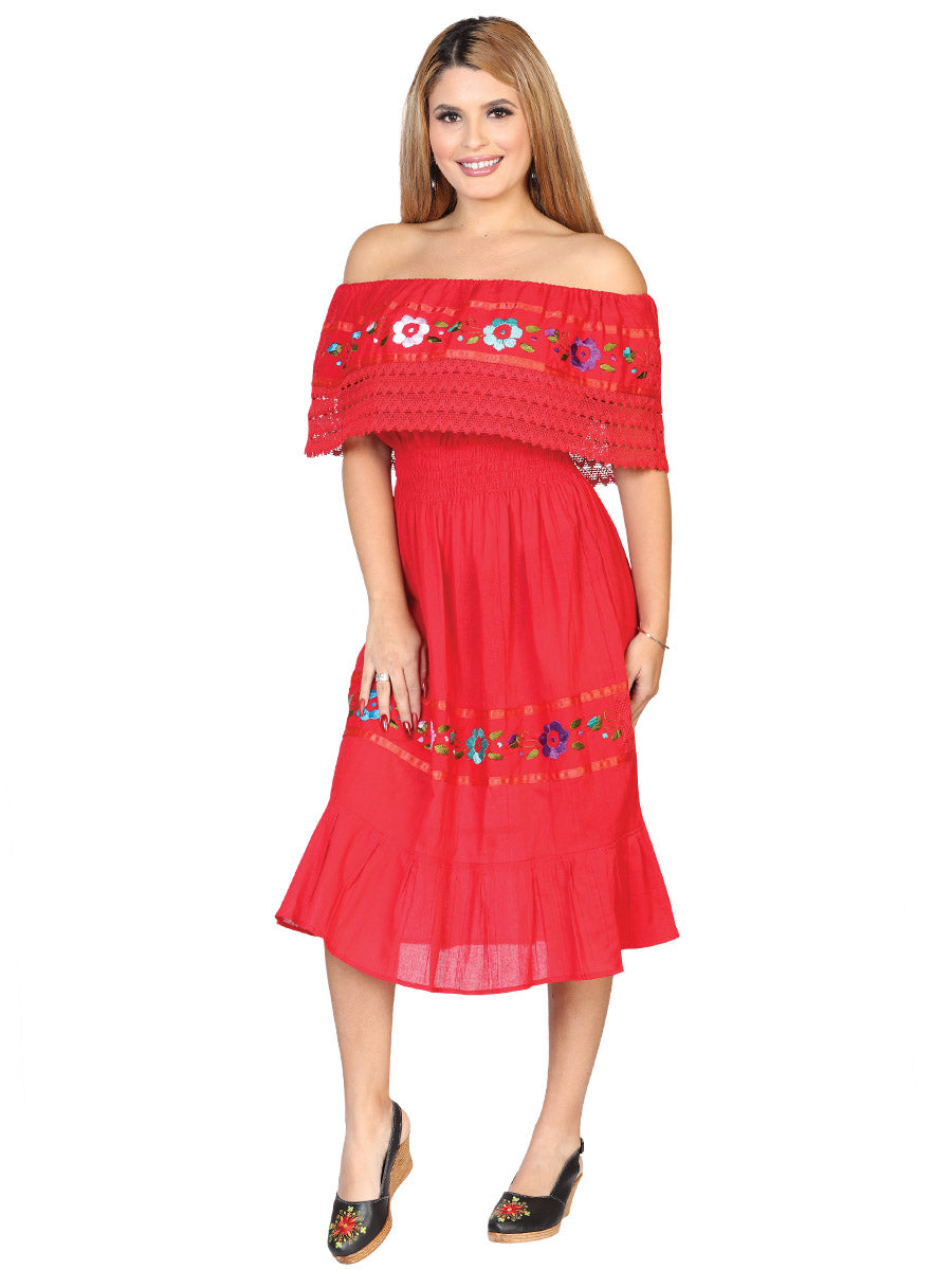 Vestido Mexico Artesanal Maria Bonita 50% 50% Rojo