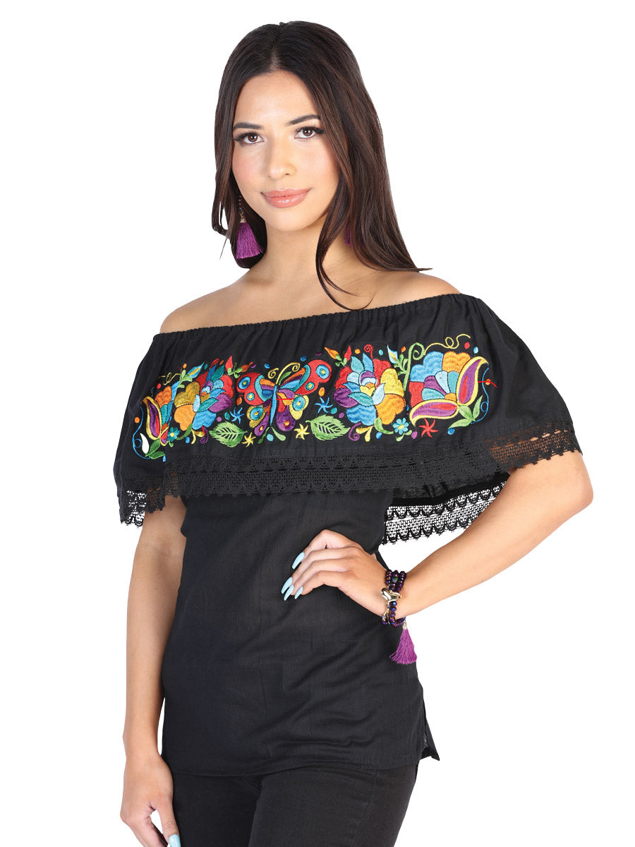 Blusa Juvenil Mexico Artesanal Mariposa 50% 50% Negro