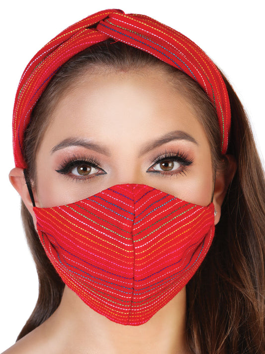 Diadema de Mujer México Artesanal Cubrebocas/turbante Artesanal en 100% ACRILAN Color Rojo 602648