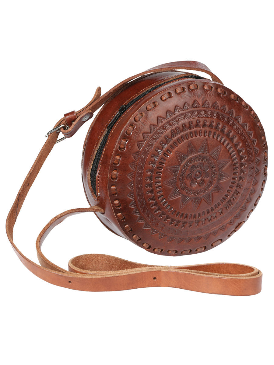 Piel Bolsa MéXico Artesanal Redonda Café