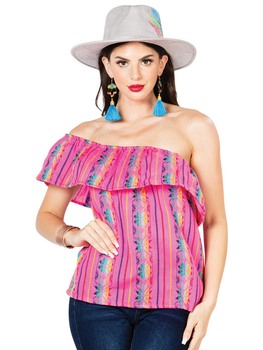 Camisa Casual de Mujer México Artesanal SK-B022 Cambaya-100 Bordada en Cambaya-100% Algodón Color Rosa 602999