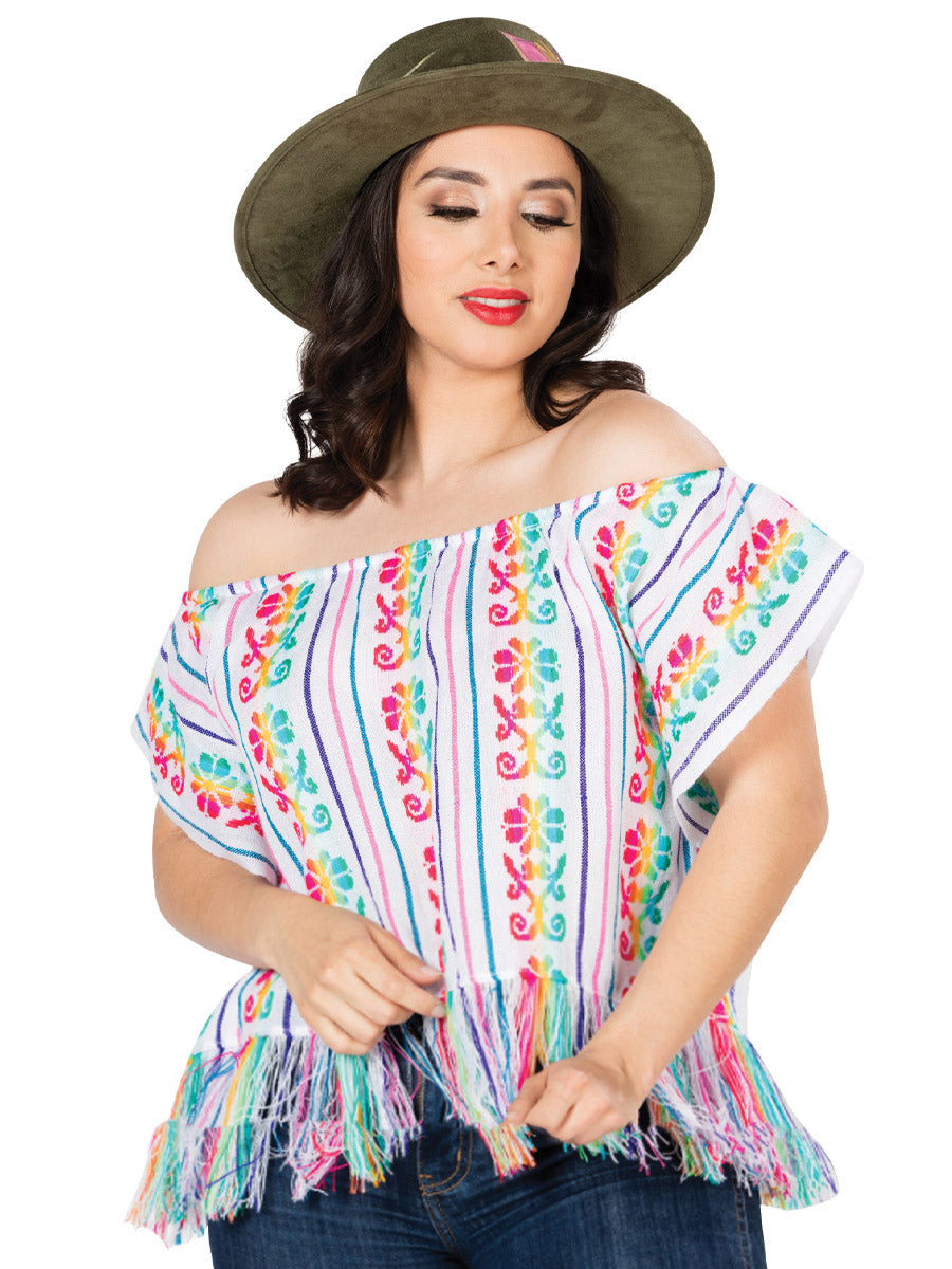 Camisa Casual de Mujer México Artesanal SK-B034 Cambaya-100 Bordada en Cambaya-100% Algodón Color Blanco 603003