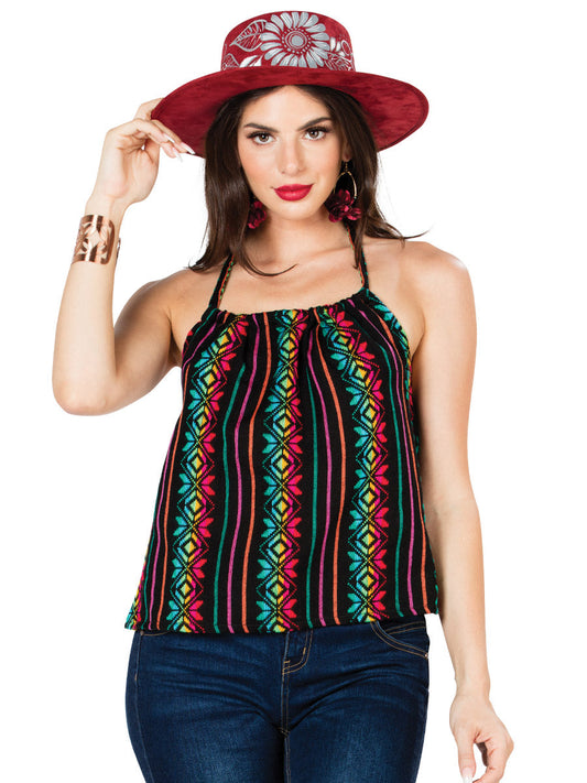 Camisa Casual de Mujer México Artesanal Cambaya-100 Bordada Artesanal en Cambaya-100% Algodón Color Negro 603004