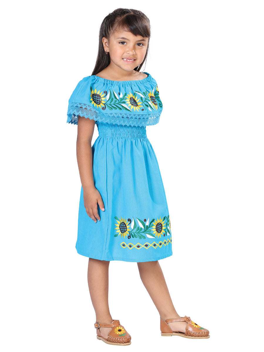 Vestido Mexico Artesanal Campesino Girasol % Azul