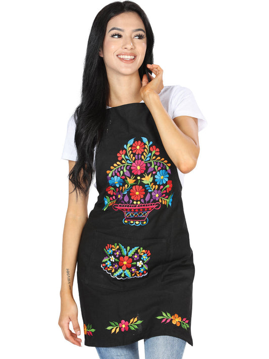 Mexicano Artesanal Bordado Apron 100% Algodón Negro México Artesanal Bordada Artesanal en 100% Algodón Color Negro 603156