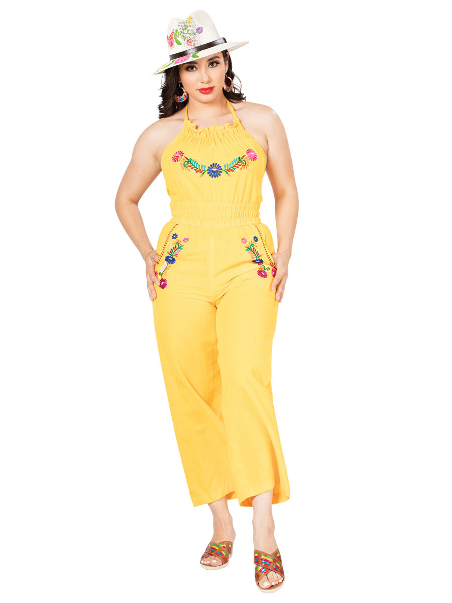 Palatzo Bordado México Artesanal Halter 100% Algodon Amarillo Bordada Artesanal en 100% Algodón Color Amarillo 603185