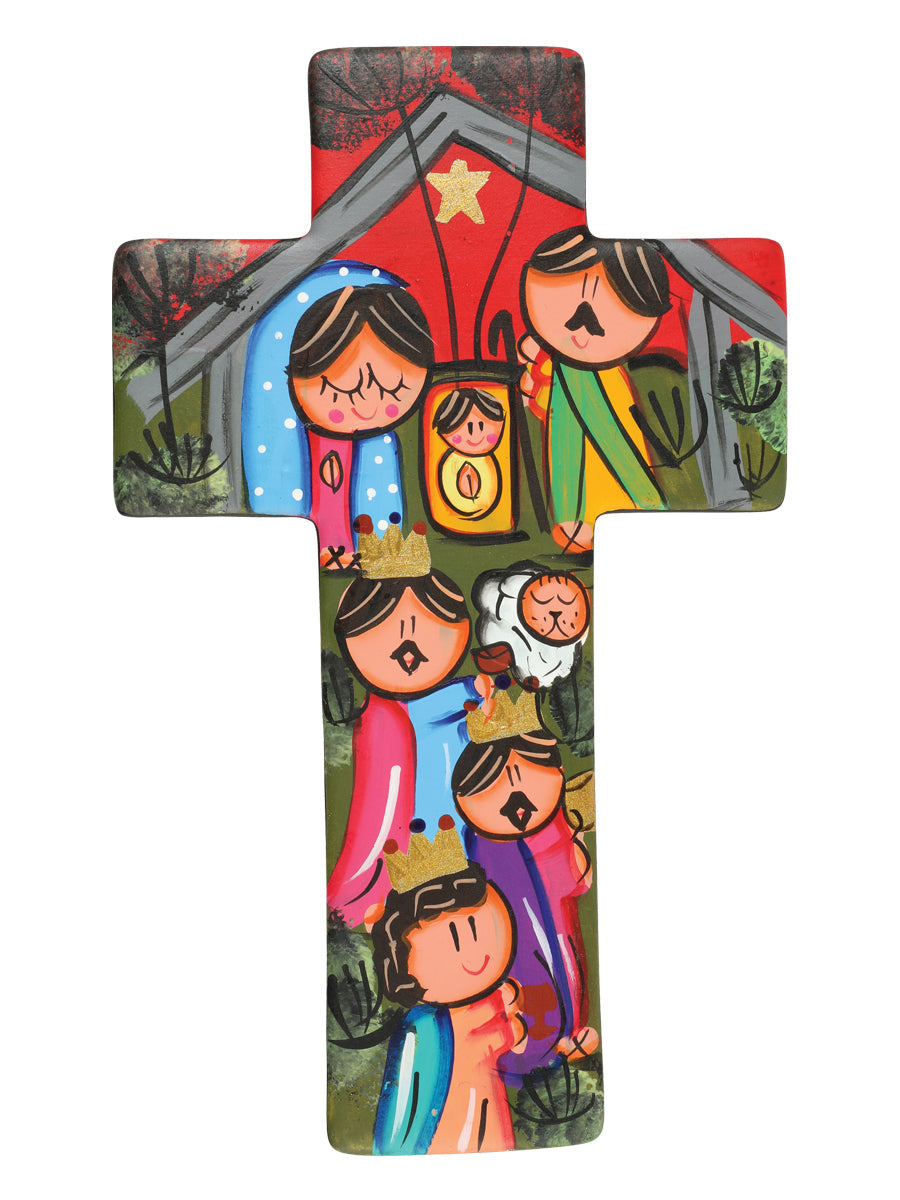 Articulo Hogar Mexico Artesanal Cruz De 10' Cuadrada Nacimiento Ceramica Multicolor