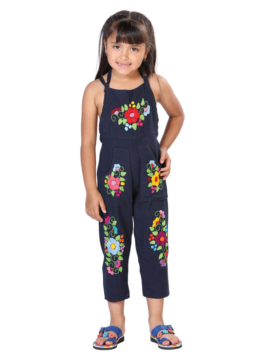 Pantalón de Mezclilla de Niña México Artesanal en 100% Algodón Color Azul Marino 603586