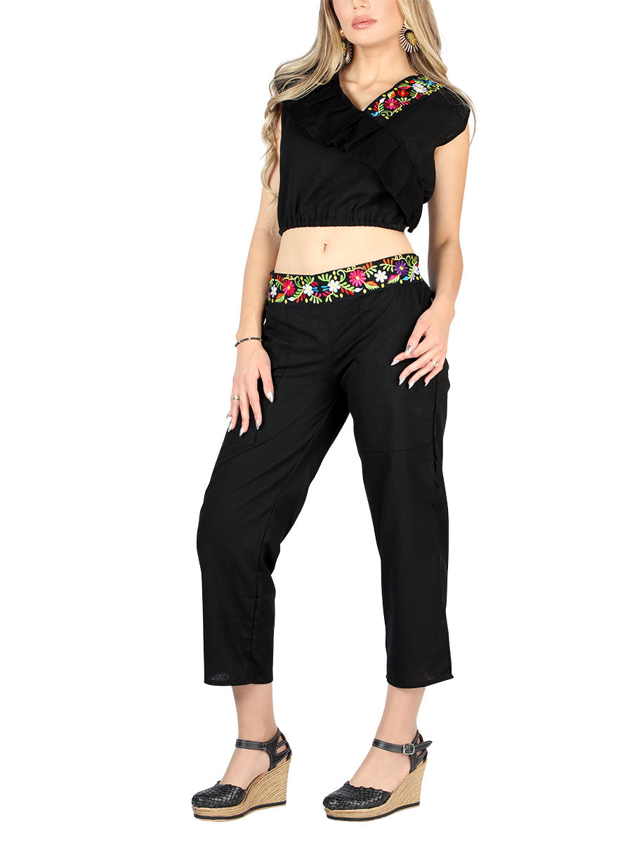 Artesanal Bordado Conjunto 100% Algodón Negro El General Bordada Charro Artesanal en 100% Algodón Color Negro 604048
