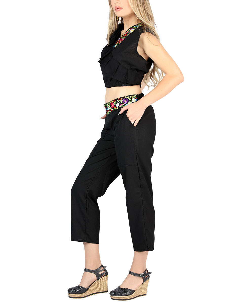 Artesanal Bordado Conjunto 100% Algodón Negro 604048