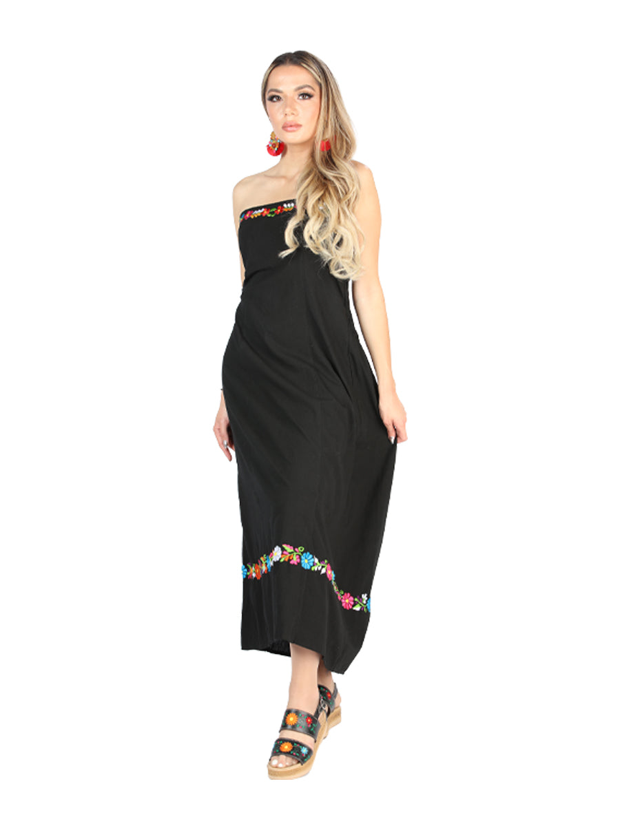 Vestido de Mujer El General Bordada Charro Artesanal en 100% Algodón Color Negro 604053