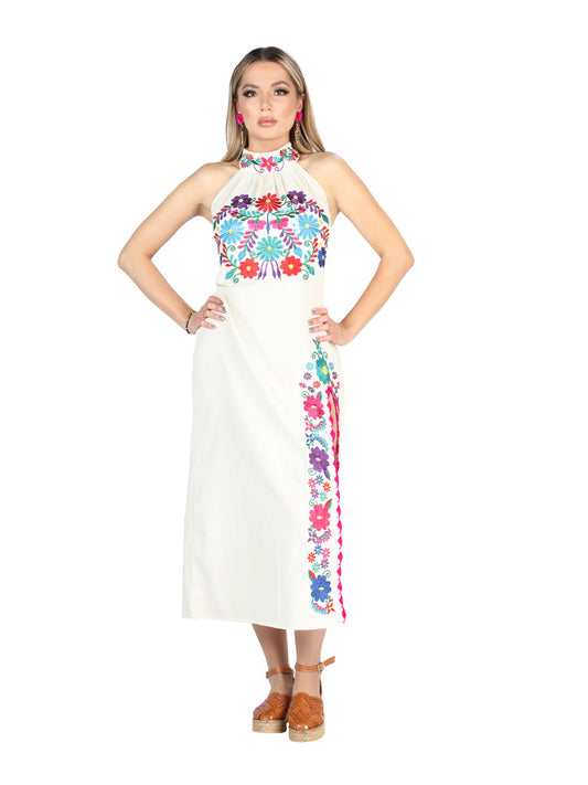 Vestido de Mujer El General Bordada Charro Artesanal en 100% Algodón Color Beige 604055