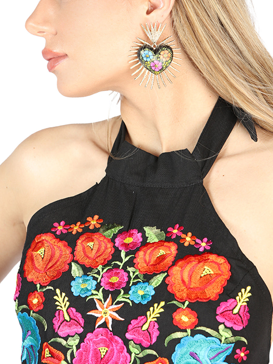 Vestido de Mujer El General Bordada Charro Artesanal en 100% Algodón Color Negro 604056