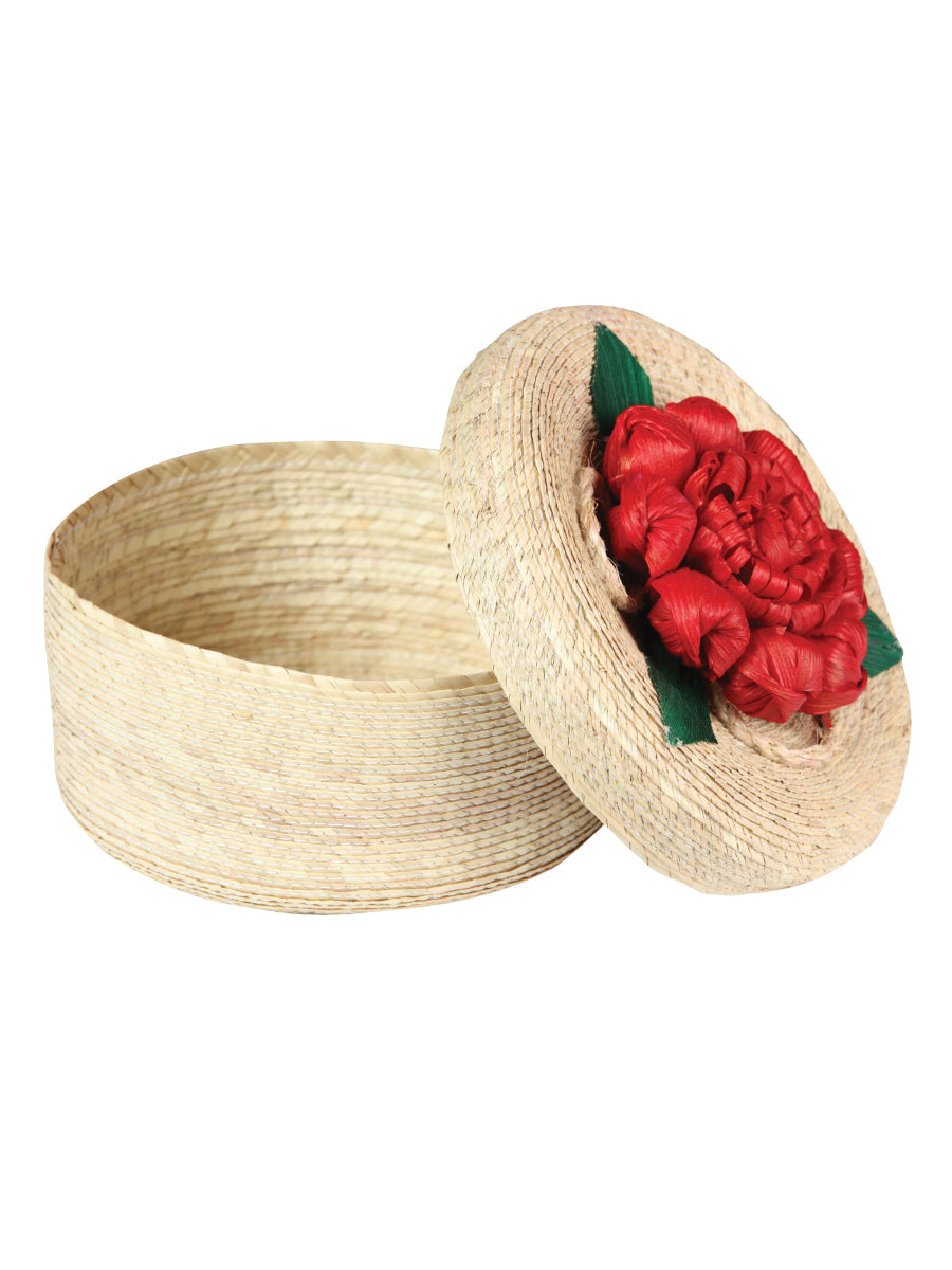 Artesanal Calentador De Tortillas % Hoja De Palma Rojo Flor