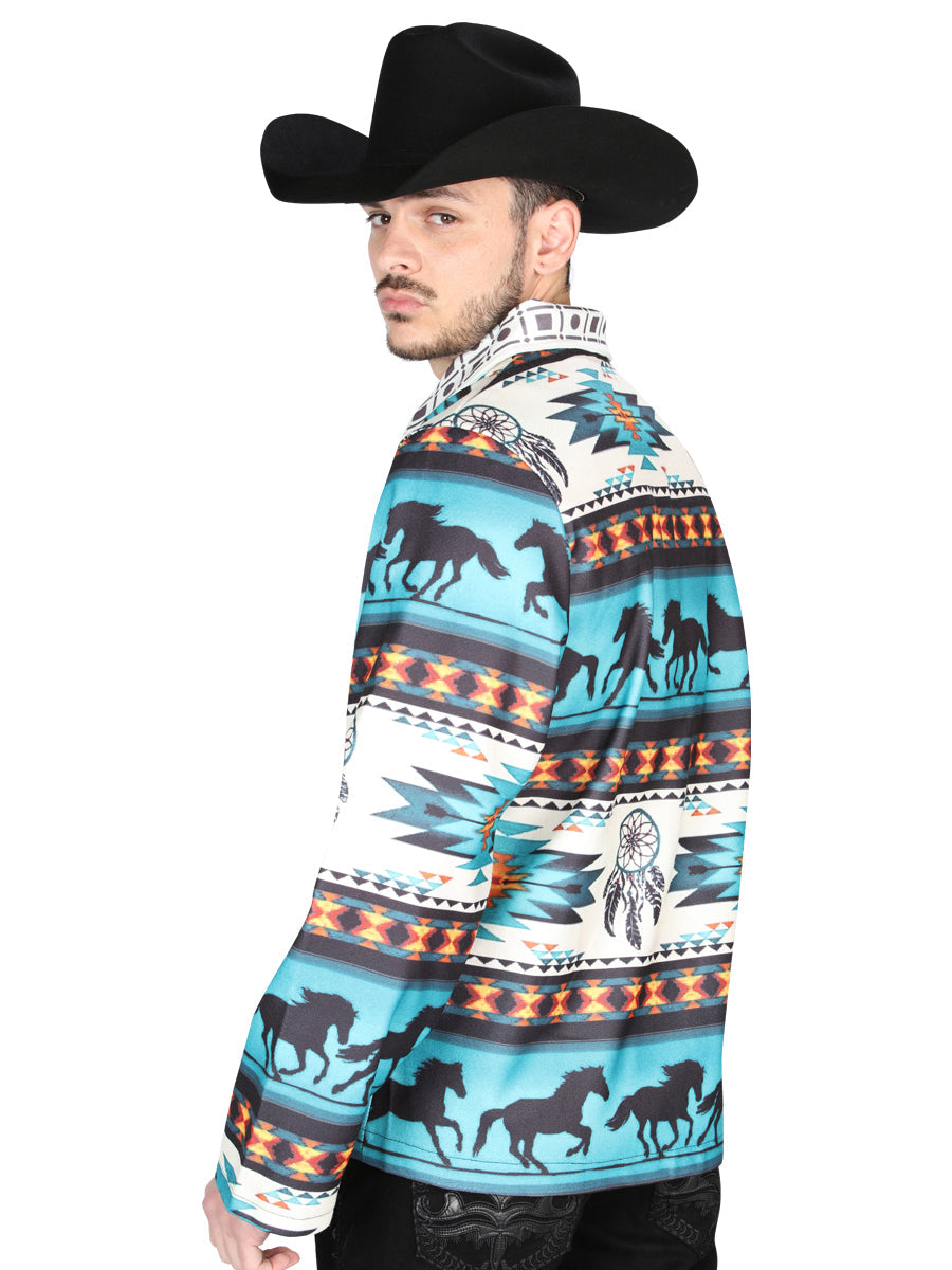 El General Chaqueta Western Wear Syg Tela Verde Azul