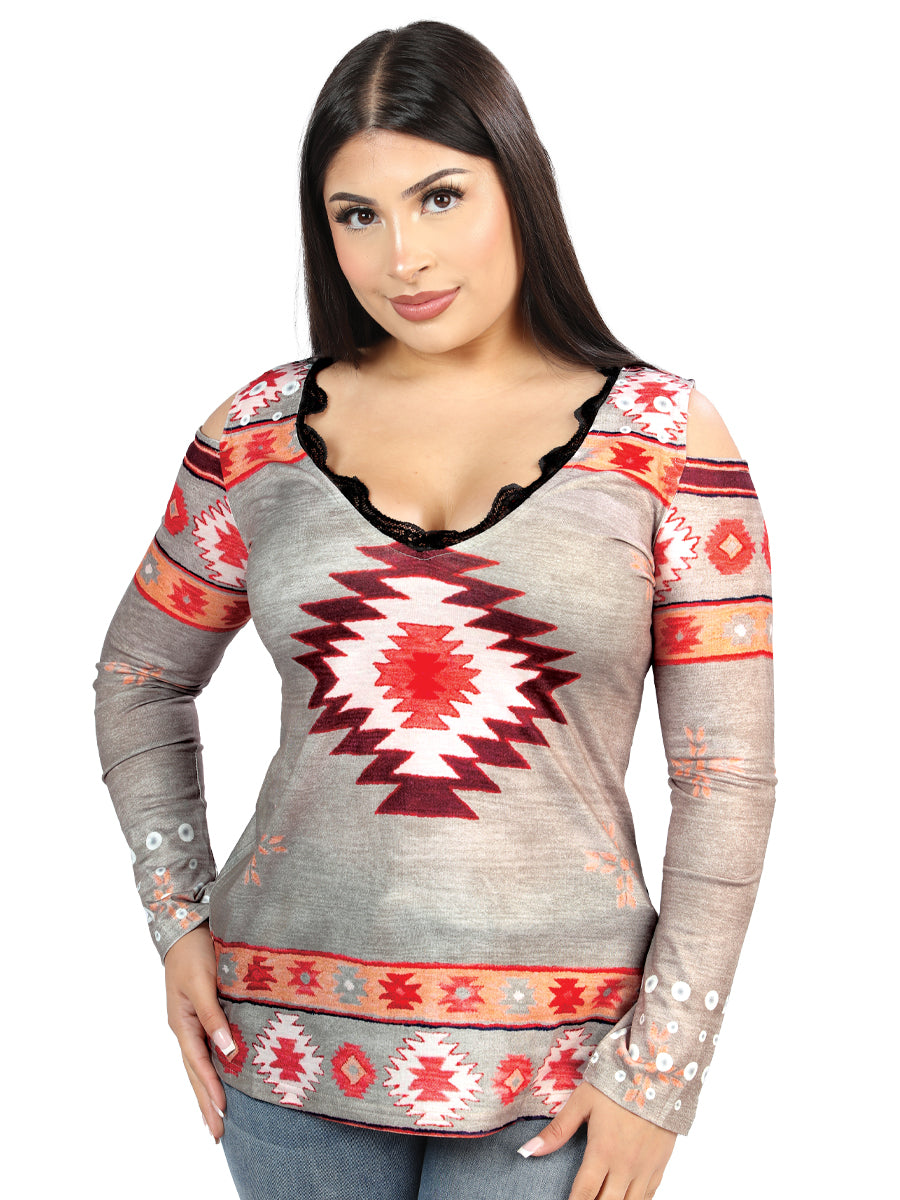 Camisa Vaquera de Mujer El General Western Wear SYG-2851 Manga Larga en Tela Color Gris 702050