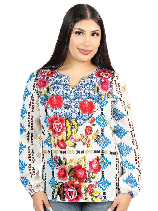 Camisa Vaquera de Mujer El General Western Wear SYG-1917 Manga Larga en Tela Color Blanco 702062