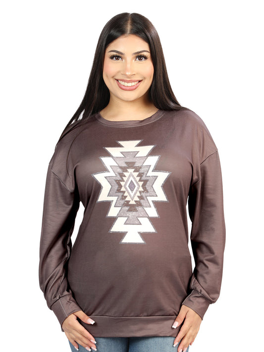 Camisa Vaquera de Mujer El General Western Wear SYG-1904 Manga Larga en Tela Color Café 702070