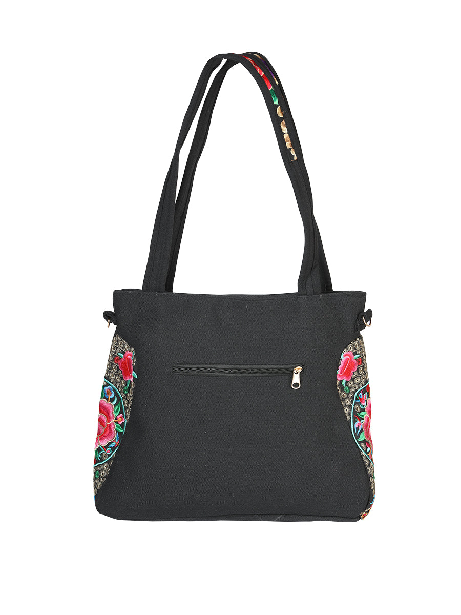 Bolsa de Mujer El General AC-172 Bordada en Tela Color Negro/Rosa 702183