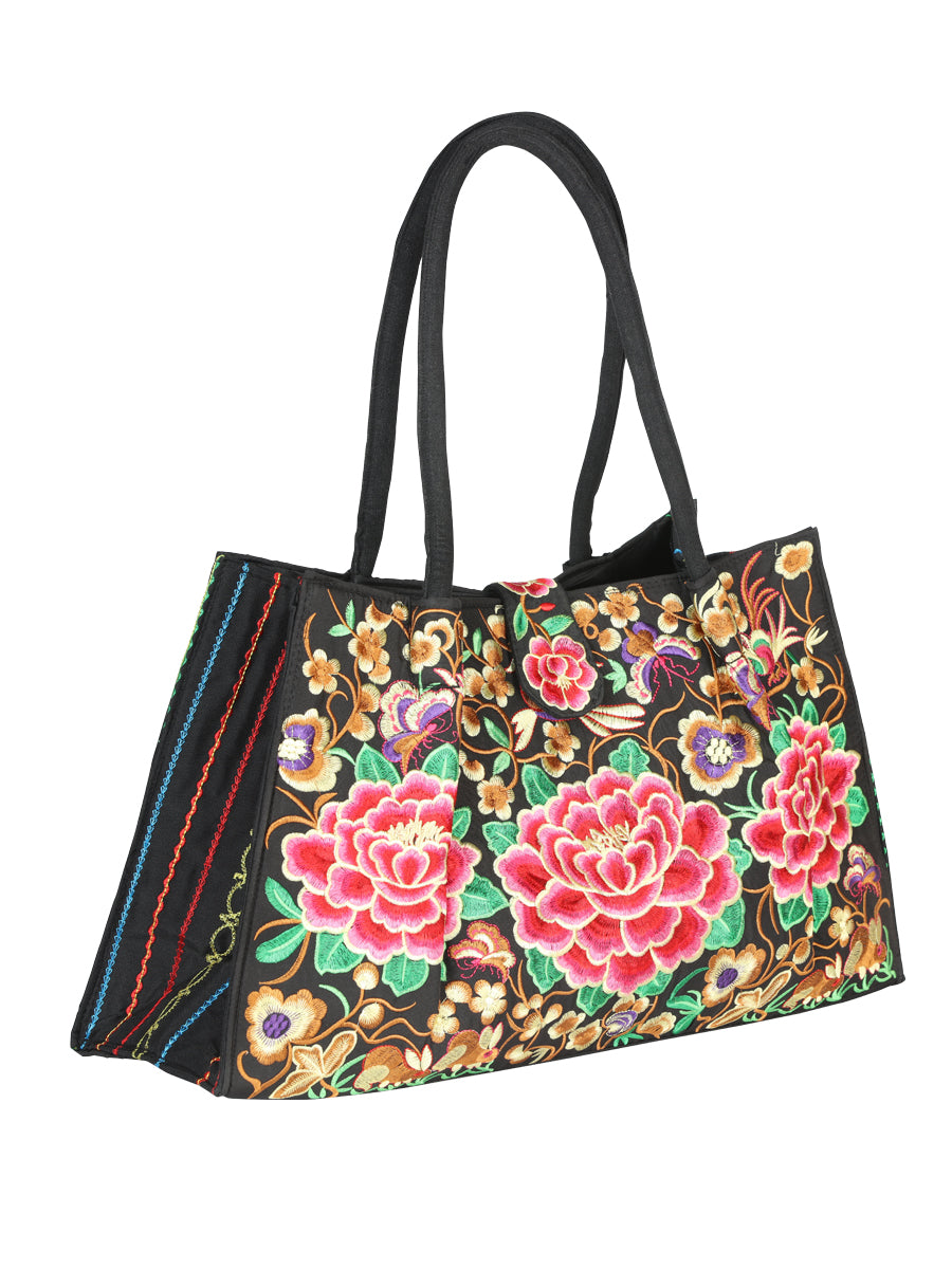 Bolsa de Mujer El General AC-194 Bordada en Tela Color Negro/Rosa 702188