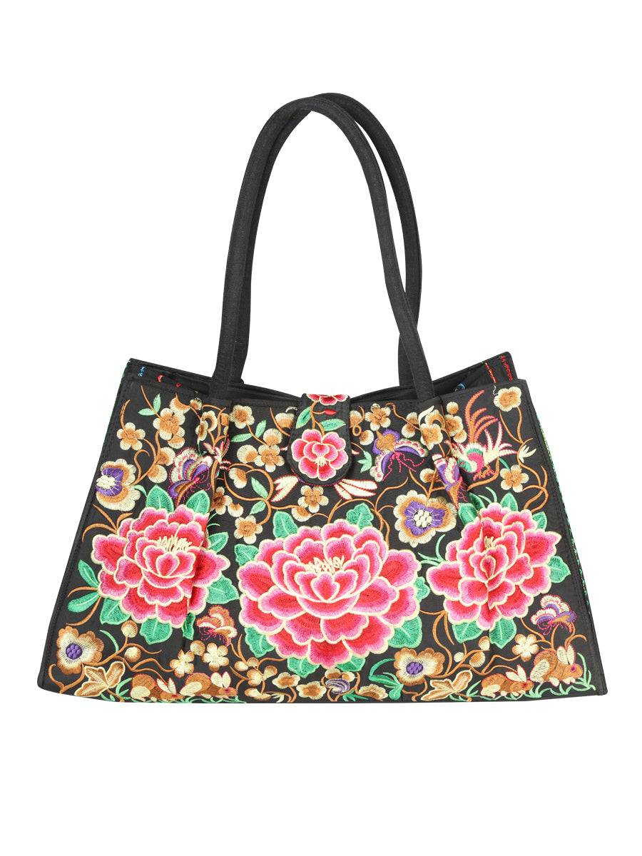 Bolsa de Mujer El General AC-194 Bordada en Tela Color Negro/Rosa 702188