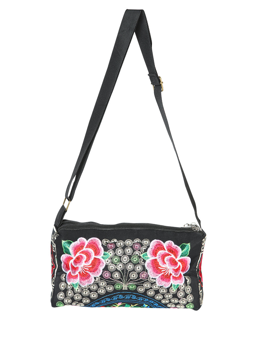 Bolsa de Mujer El General AC-312 Bordada en Tela Color Negro/Rosa 702190