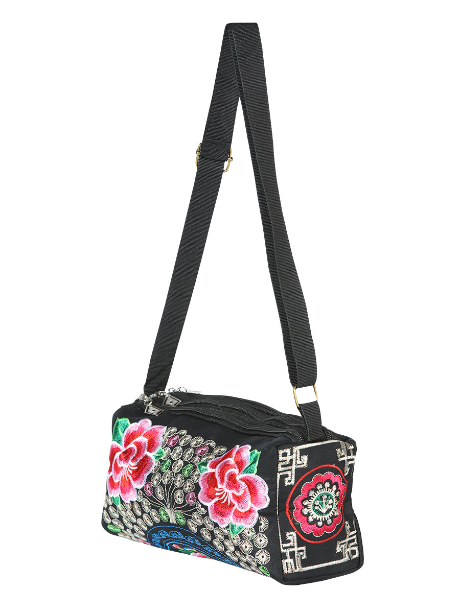 Bolsa de Mujer El General AC-312 Bordada en Tela Color Negro/Rosa 702190