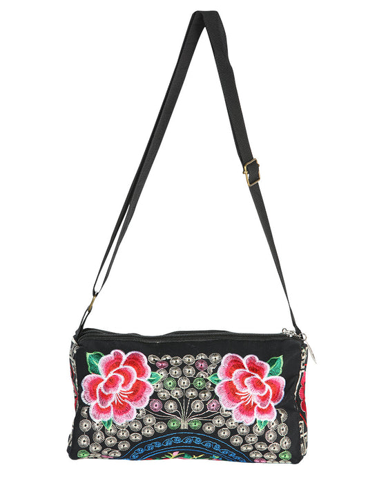 Bolsa de Mujer El General AC-312 Bordada en Tela Color Negro/Rosa 702190